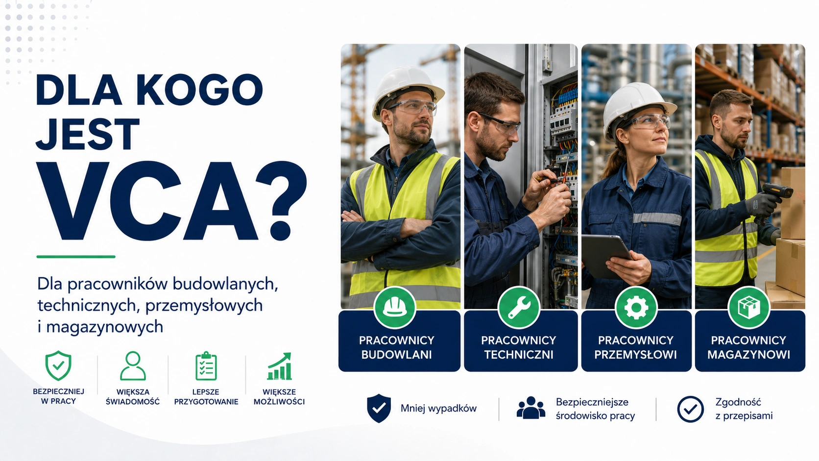 Pracownicy techniczni, budowlani i magazynowi, dla których przydatna jest nauka VCA po polsku