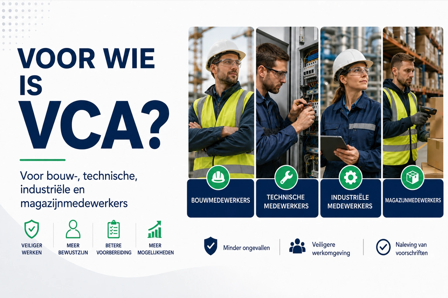 Voor wie is VCA? VCA voor bouw-, technische, industriële en magazijnmedewerkers