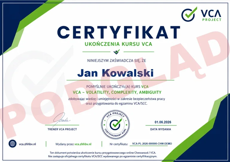 Wyjaśnienie drogi do certyfikatu VCA i przygotowania online po polsku